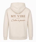 Calm is power hoodie white sand/brown front my vibe