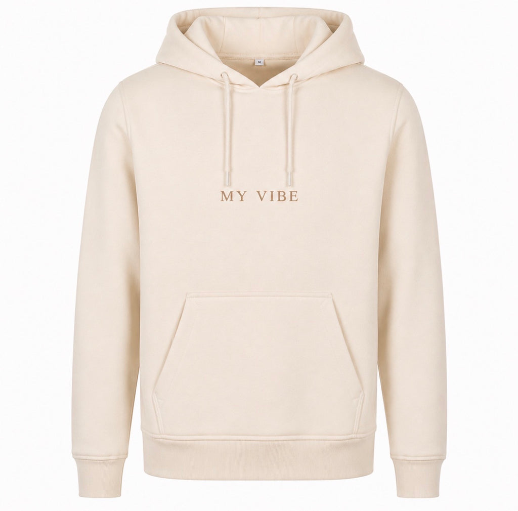 Calm is power hoodie white sand/brown front my vibe