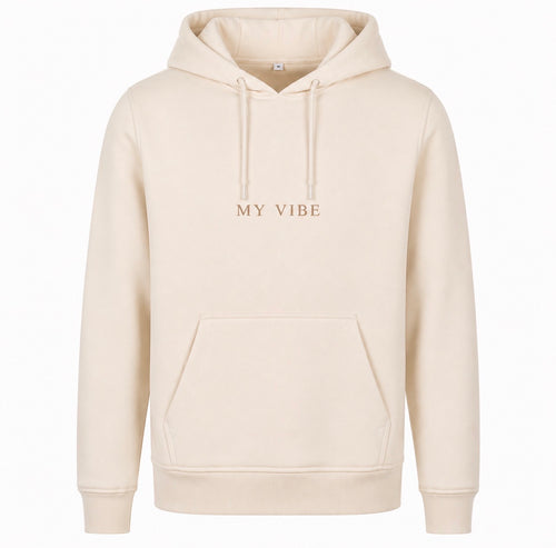 Calm is power hoodie white sand/brown front my vibe