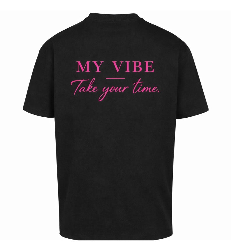 Tee black take your time pink